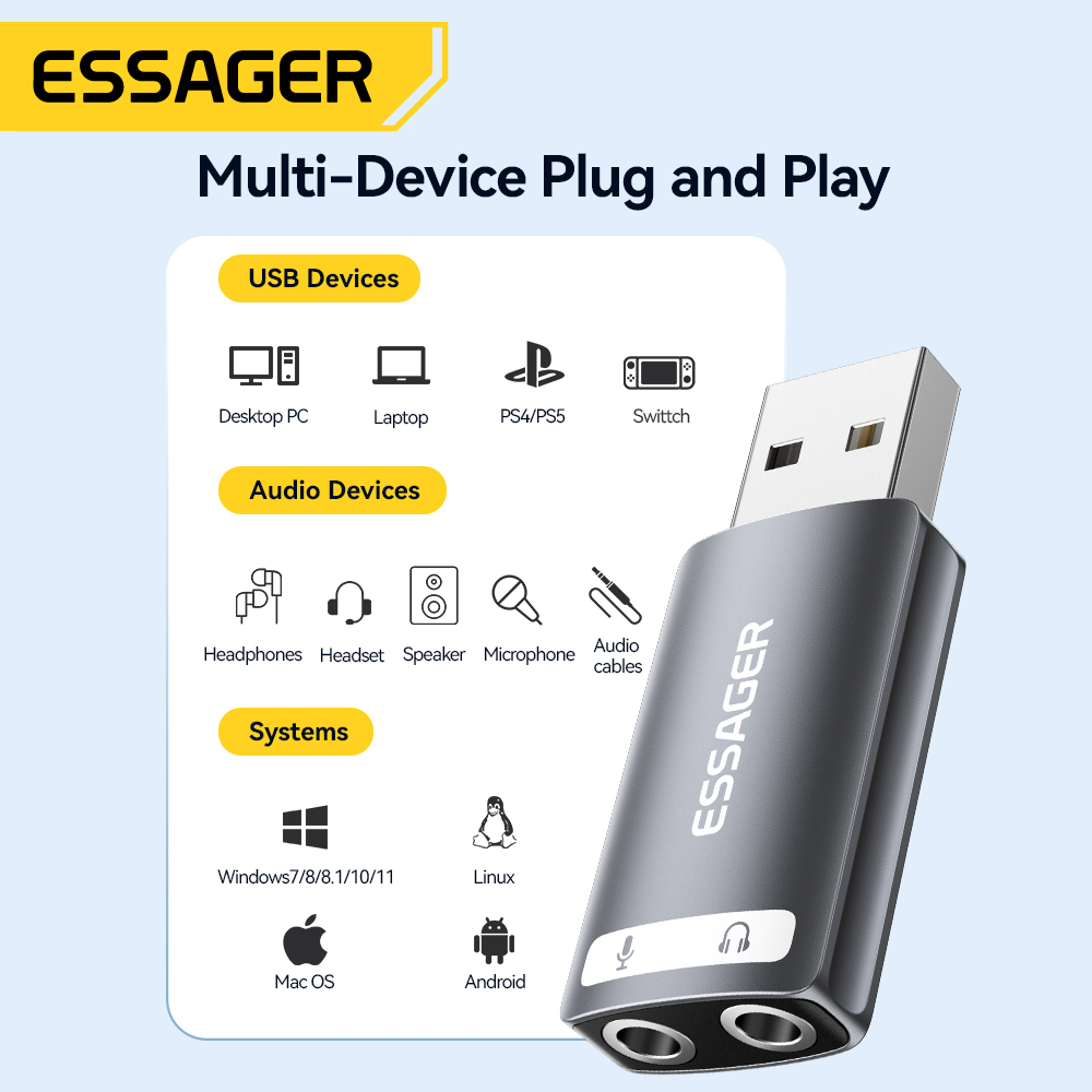 Essager USB Sound Card Externa - đánh giá và giá Usb Sound Card External