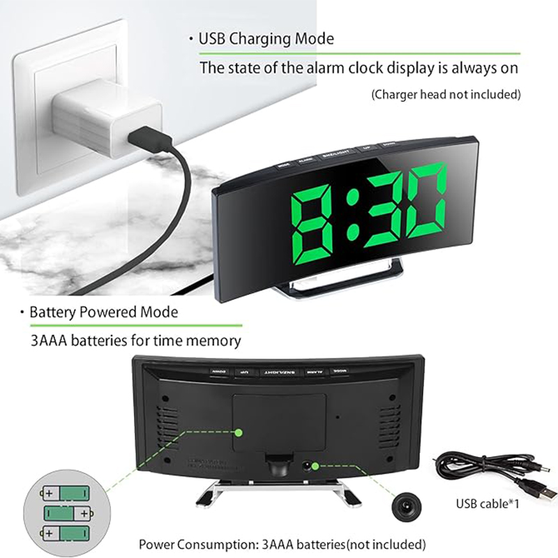 LED Digital Alarm Clock Curved - đánh giá và giá Modern Electronics Gadgets